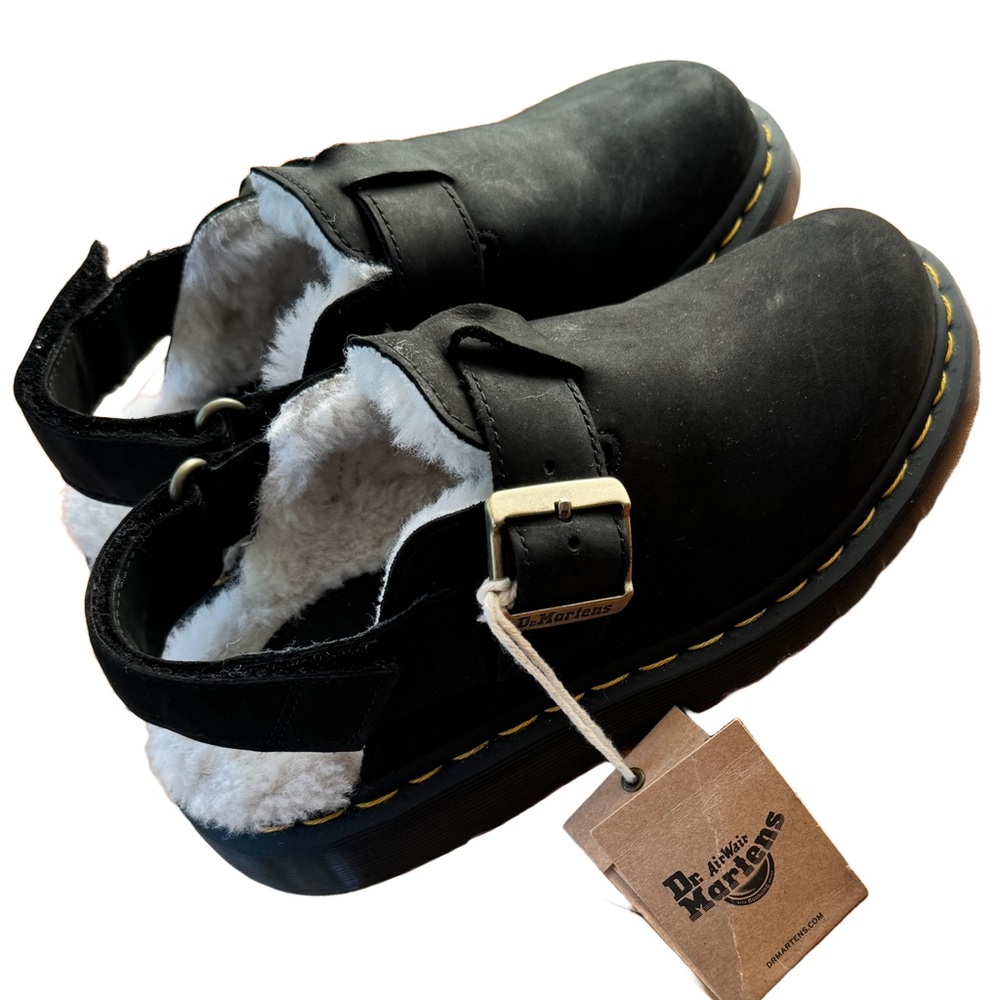 NWT JORGE II FAUX FUR LINED SLINGBACK MULES • Sz 37 / 6 • Black • Doc Martens